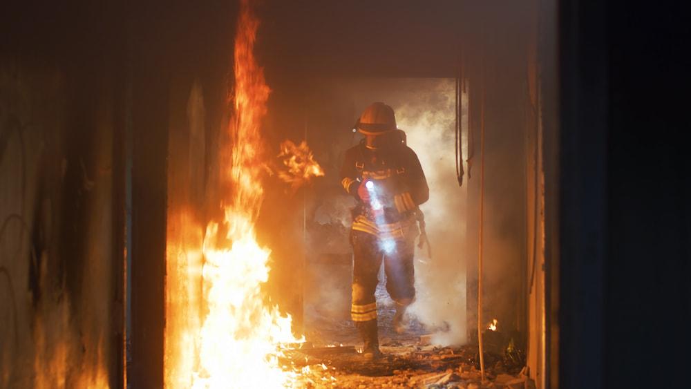 Fireman fighting fire
